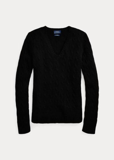 Sueter Polo Ralph Lauren Mujer Negros - Cable Cashmere V-Neck - CSGBR4265